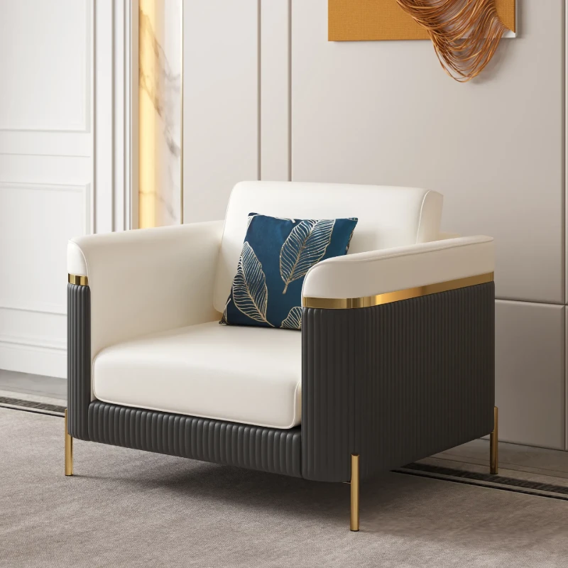 Diora – Sofa Set of Two Sofas & One Armchair with Natural Wood Frame and Gold Stainless-Steel Legs