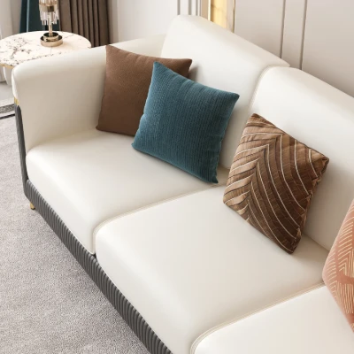 Diora – Sofa Set of Two Sofas & One Armchair with Natural Wood Frame and Gold Stainless-Steel Legs