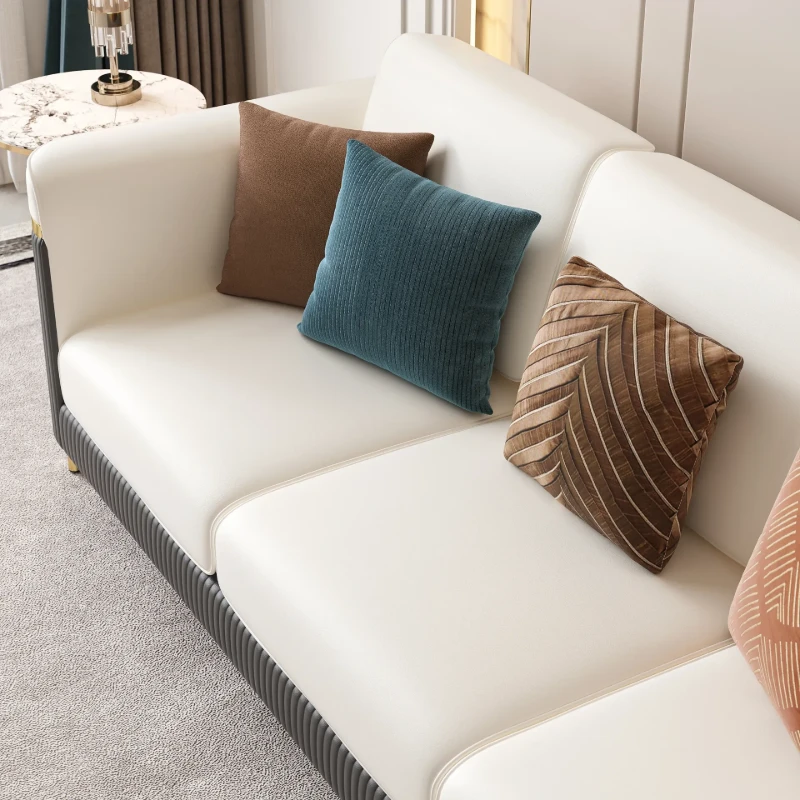Diora – Sofa Set of Two Sofas & One Armchair with Natural Wood Frame and Gold Stainless-Steel Legs