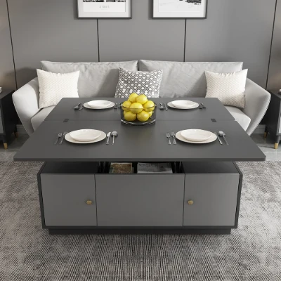 Nerio – Modern TV Unit Set made of Natural Wood with Extendable Design and Multi-Functional Coffee Table