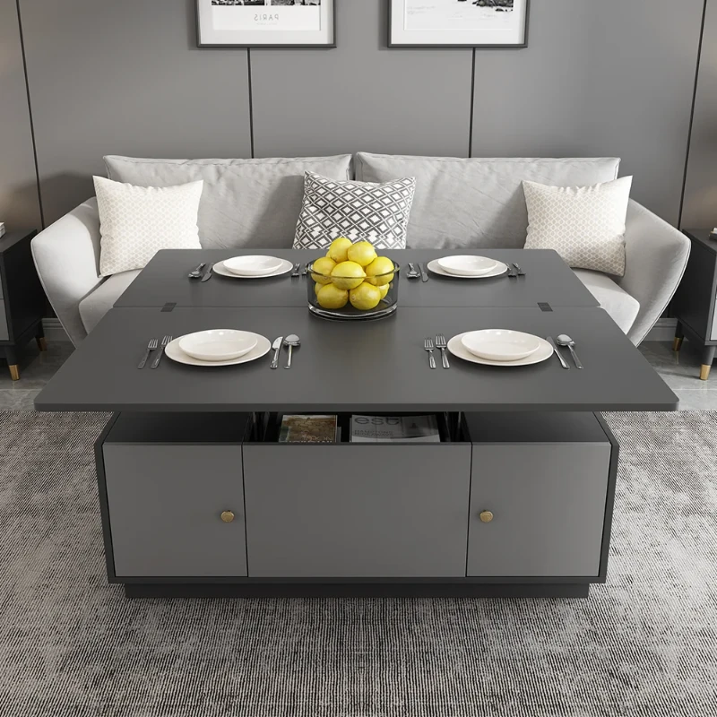 Nerio – Modern TV Unit Set made of Natural Wood with Extendable Design and Multi-Functional Coffee Table