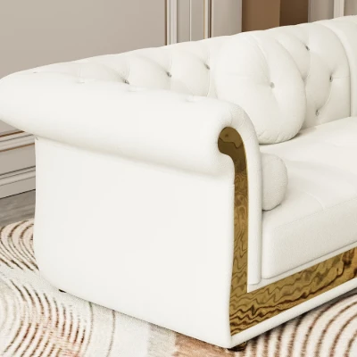 Valencia – Tufted Sectional Sofa made of Natural Wood with Gold Stainless-Steel Touch, featuring Armchair & Chaise Lounge