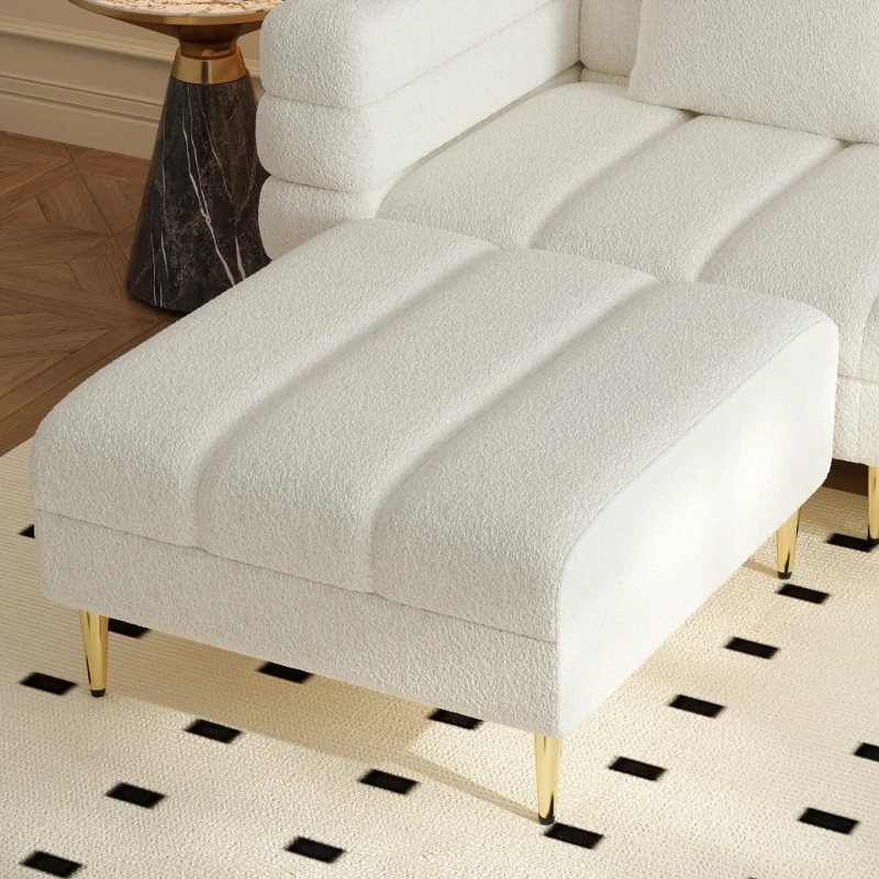 Amélis– Modern Natural Wood Sofa Set with Armchair and Ottoman, Golden Legs