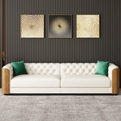 Montclair – Luxury Sofa Set with Two Sofas and an Armchair in Natural Wood Accents