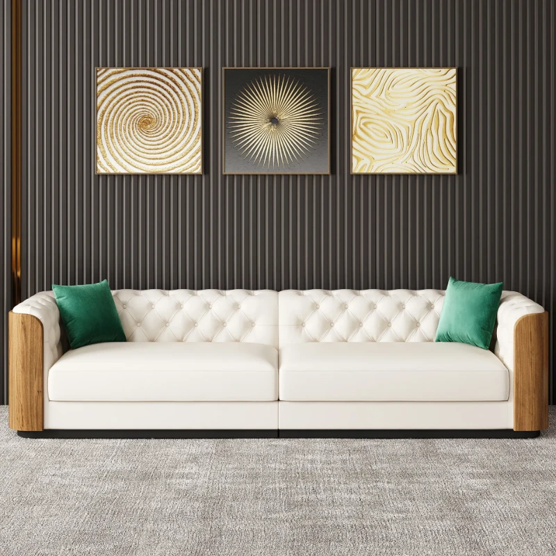 Montclair – Luxury Sofa Set with Two Sofas and an Armchair in Natural Wood Accents
