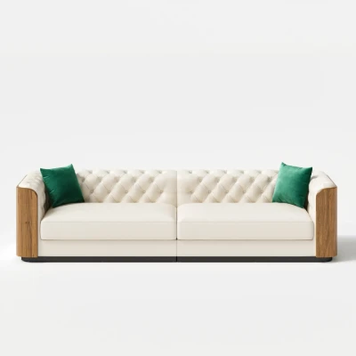 Montclair – Luxury Sofa Set with Two Sofas and an Armchair in Natural Wood Accents