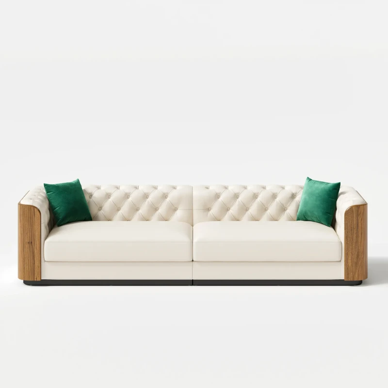 Montclair – Luxury Sofa Set with Two Sofas and an Armchair in Natural Wood Accents