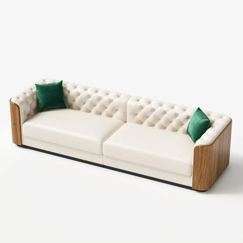 Montclair – Luxury Sofa Set with Two Sofas and an Armchair in Natural Wood Accents