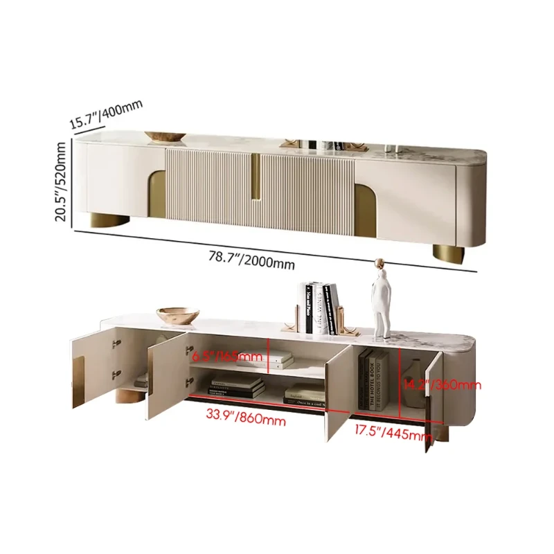 Élivane – Coffee Table & TV Unit Set with Marble and Gold Accents