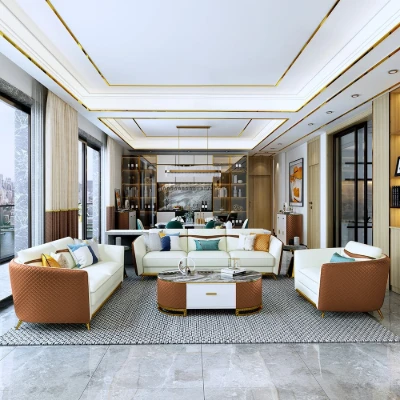 Monterey – Modern Living Room Set with Marble and Gold Accents