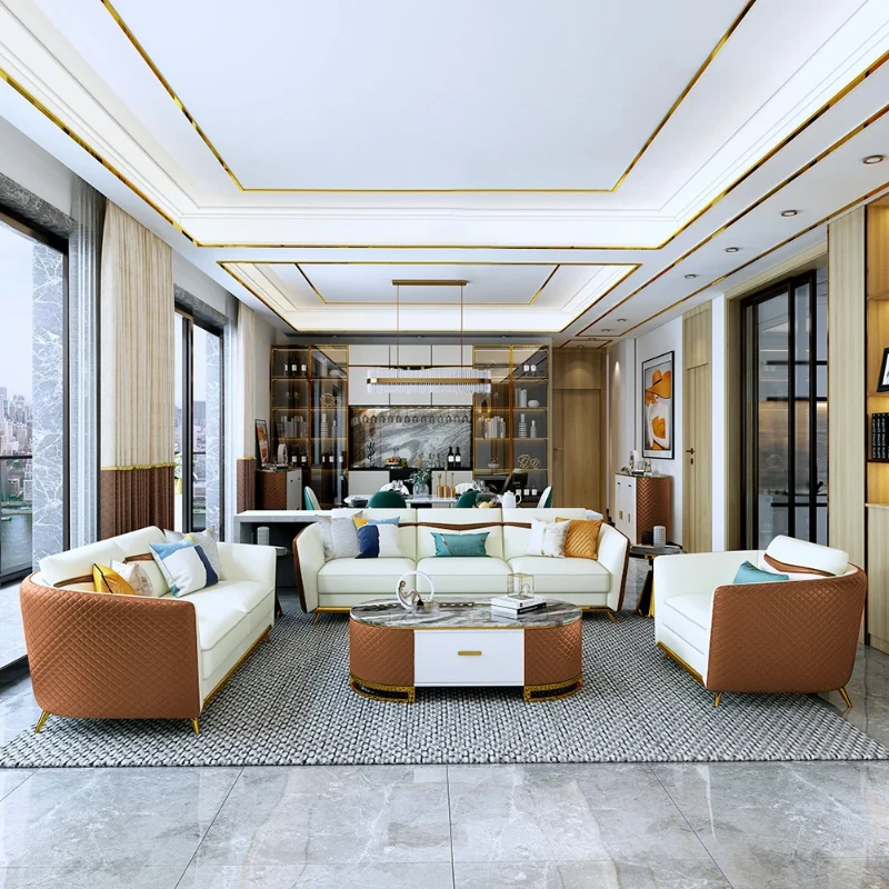 Monterey – Modern Living Room Set with Marble and Gold Accents