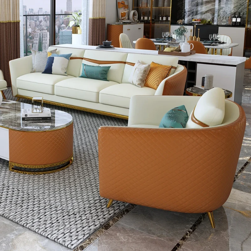 Monterey – Modern Living Room Set with Marble and Gold Accents