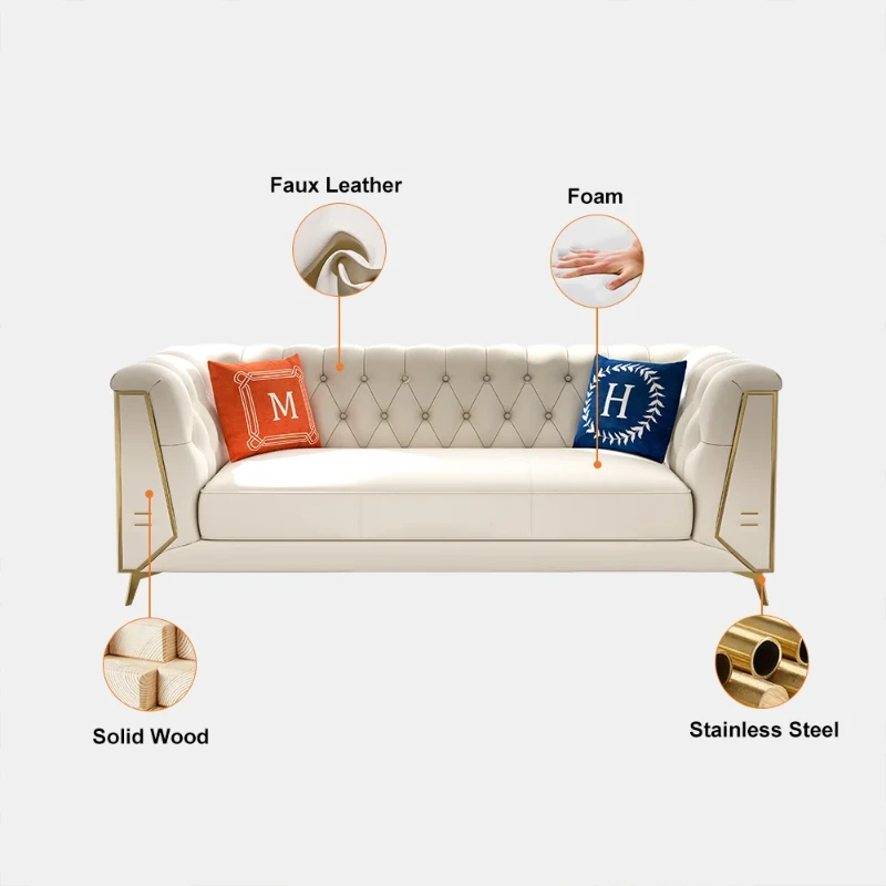 Versailles – Elegant Sofa Set with 2 Couches, Armchair & Coffee Table with Gold Accents