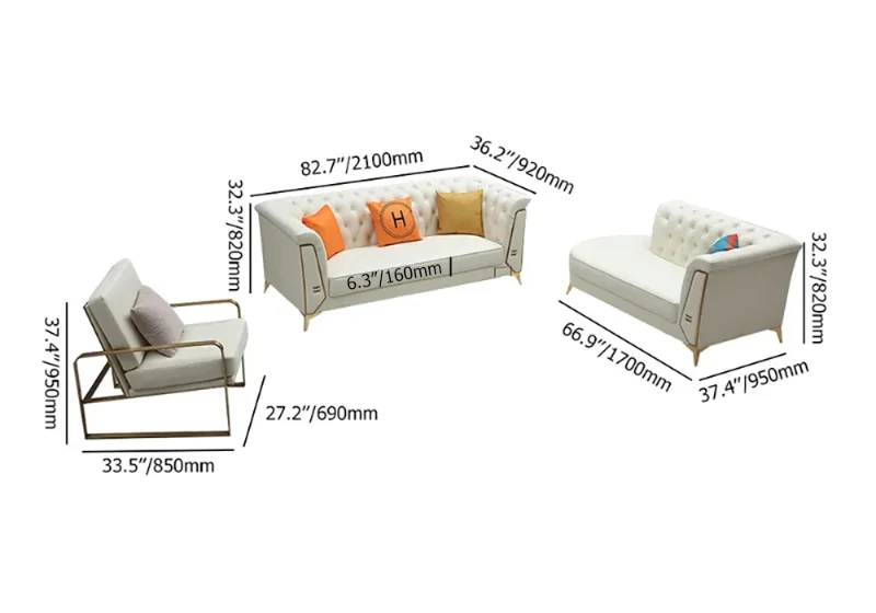 Versailles – Elegant Sofa Set with 2 Couches, Armchair & Coffee Table with Gold Accents