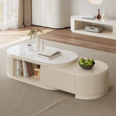 Levanto Set – Extendable TV Unit and Coffee Table with Marble-Effect Top