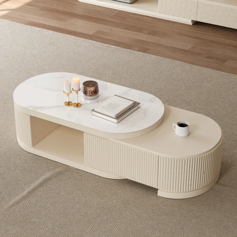 Levanto Set – Extendable TV Unit and Coffee Table with Marble-Effect Top