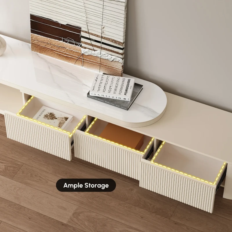 Levanto Set – Extendable TV Unit and Coffee Table with Marble-Effect Top