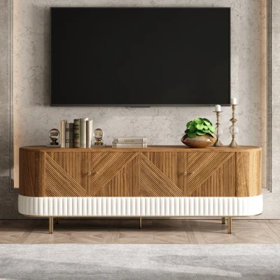 Clairvaux – TV Unit, Coffee Table & Side Table Set in Natural Wood