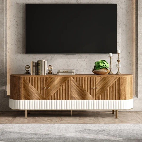 Clairvaux – TV Unit, Coffee Table & Side Table Set in Natural Wood
