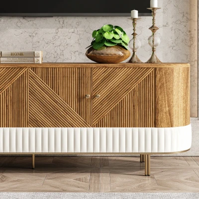 Clairvaux – TV Unit, Coffee Table & Side Table Set in Natural Wood