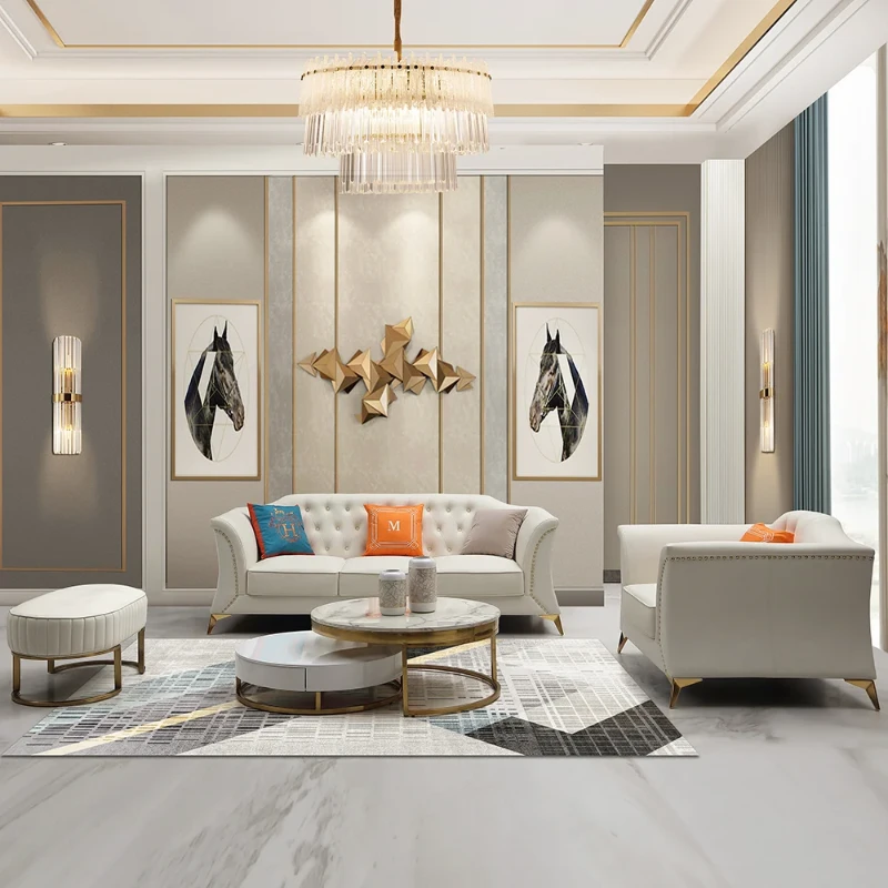 Marcelline – Sofa, Armchair & Ottoman Set with Elegant Natural Wood Accents | Customizable Design