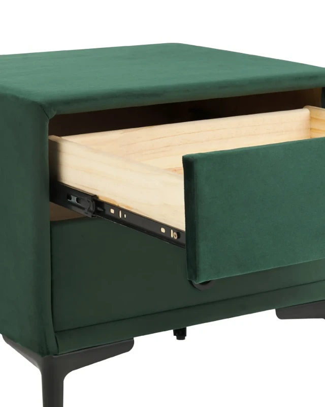 Aureva – Upholstered Bedside Table with 2 Drawers & Metal Legs