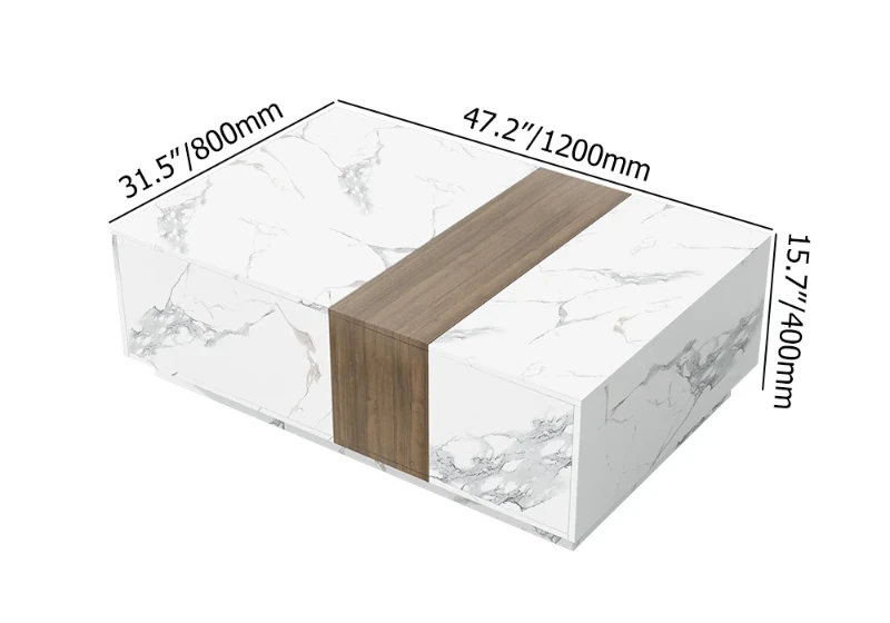 Marquina – Natural Wood TV Unit with Marble-Effect Finish and Matching Coffee Table