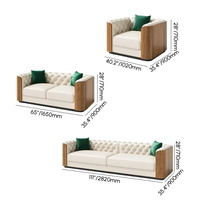 Montclair – Luxury Sofa Set with Two Sofas and an Armchair in Natural Wood Accents
