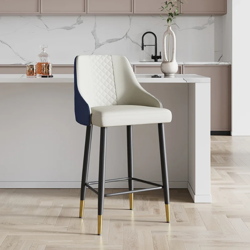 Élégance Bar Stool – Quilted Back with Gold Accents - Natural wood