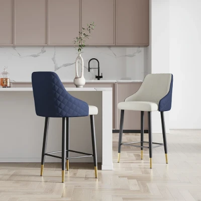 Élégance Bar Stool – Quilted Back with Gold Accents - Natural wood