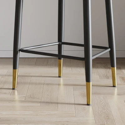 Élégance Bar Stool – Quilted Back with Gold Accents - Natural wood