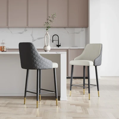 Élégance Bar Stool – Quilted Back with Gold Accents - Natural wood