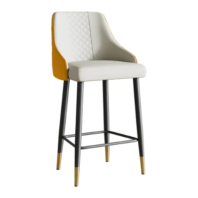 Élégance Bar Stool – Quilted Back with Gold Accents - Natural wood
