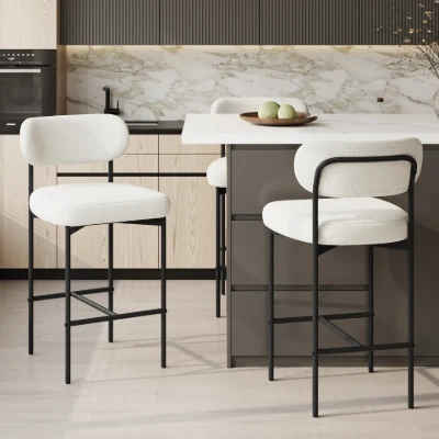Vellor Upholstered Counter Stool – Black Frame