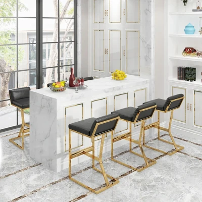 Clément Bar Stool – Black Upholstered Seat with Gold Frame