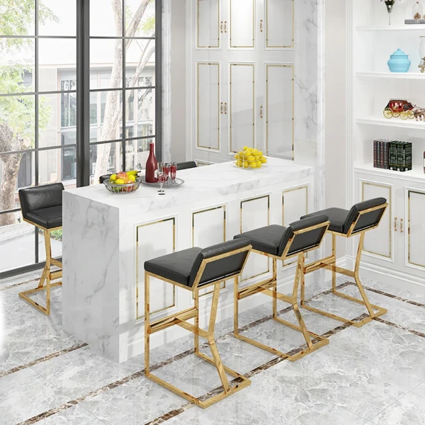 Clément Bar Stool – Black Upholstered Seat with Gold Frame