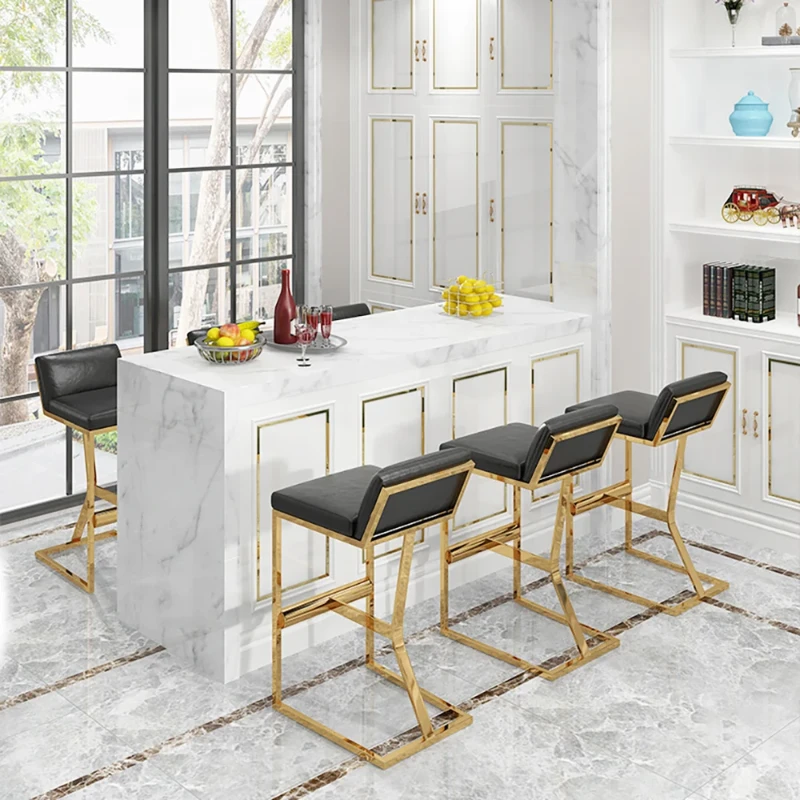 Clément Bar Stool – Black Upholstered Seat with Gold Frame
