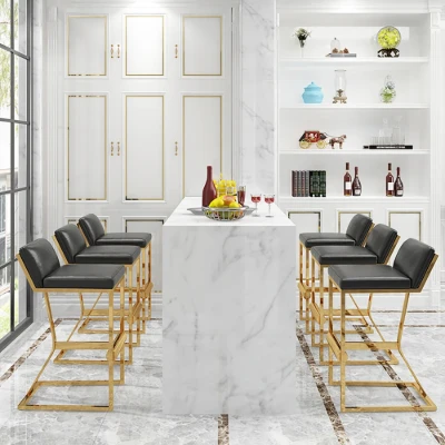 Clément Bar Stool – Black Upholstered Seat with Gold Frame