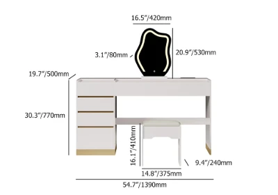 Aurielle – Natural Wood Vanity Set with Chair, LED Mirror, and Multiple Storage Drawers