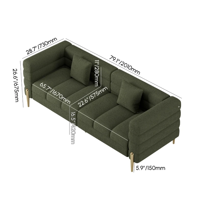 Verdi Sofa Set – Two Sofas in Modern Design made of Natural Wood with Gold Legs