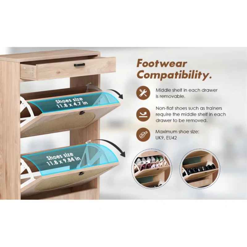 12 Pairs Manufactured Wood Shoe Storage Cabinet