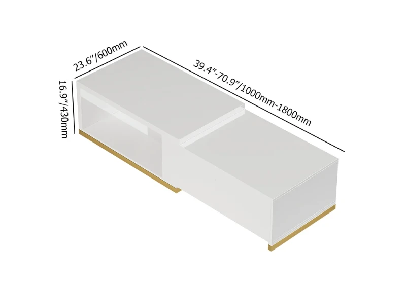Luvano Extendable Coffee Table – White Finish with Storage Shelf