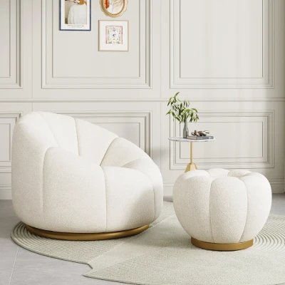 Noria Upholstered Ottoman – Natural Fabric with Wooden Base