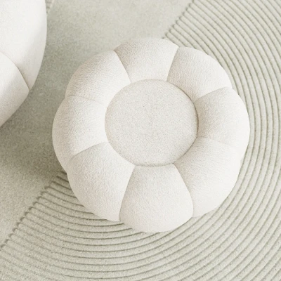 Noria Upholstered Ottoman – Natural Fabric with Wooden Base