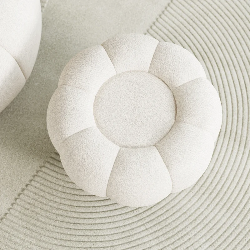 Noria Upholstered Ottoman – Natural Fabric with Wooden Base