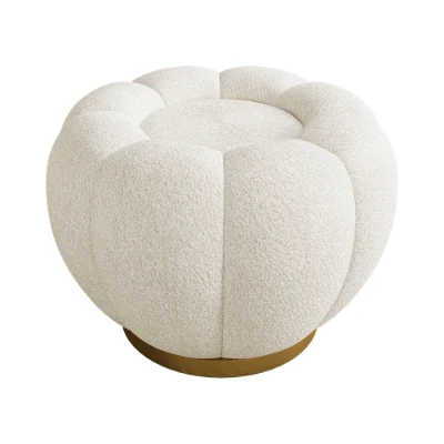 Noria Upholstered Ottoman – Natural Fabric with Wooden Base