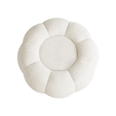 Noria Upholstered Ottoman – Natural Fabric with Wooden Base