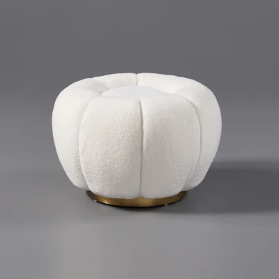 Noria Upholstered Ottoman – Natural Fabric with Wooden Base