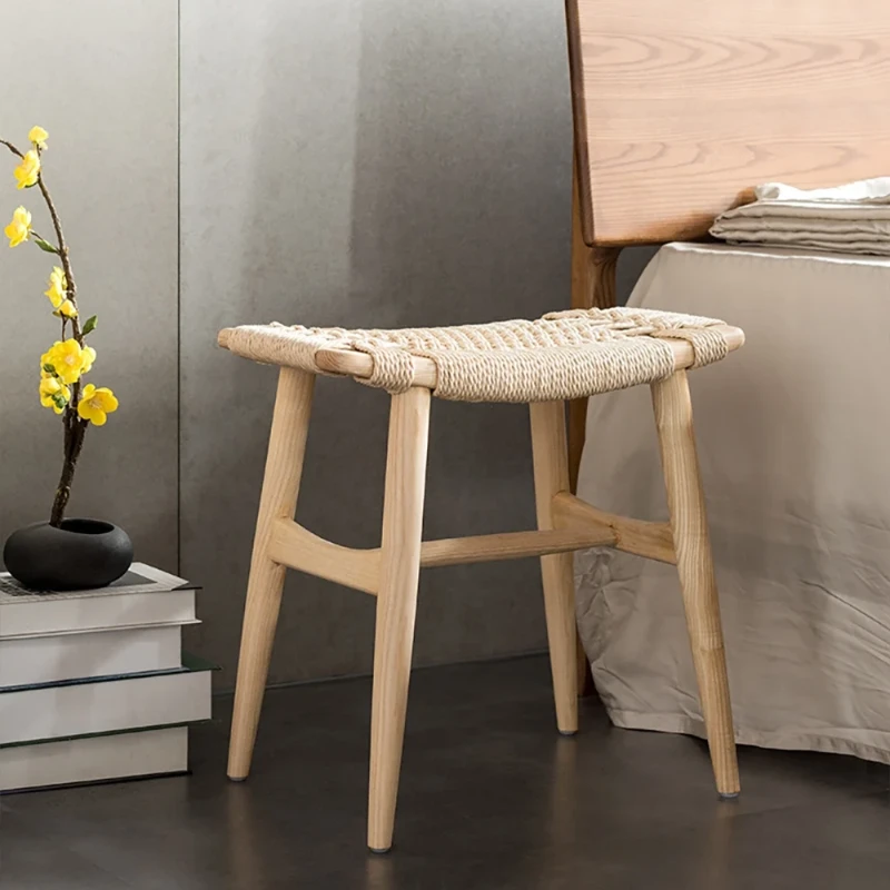 Noelle – Compact Wooden Ottoman with Square Design and Woven Fabric