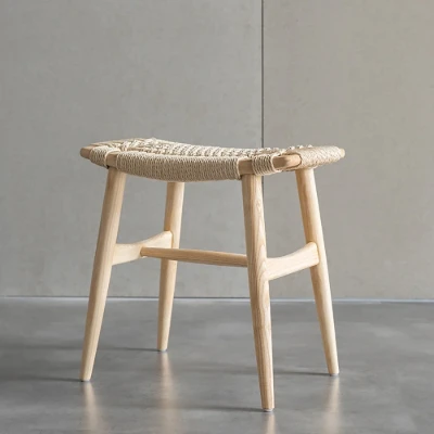Noelle – Compact Wooden Ottoman with Square Design and Woven Fabric